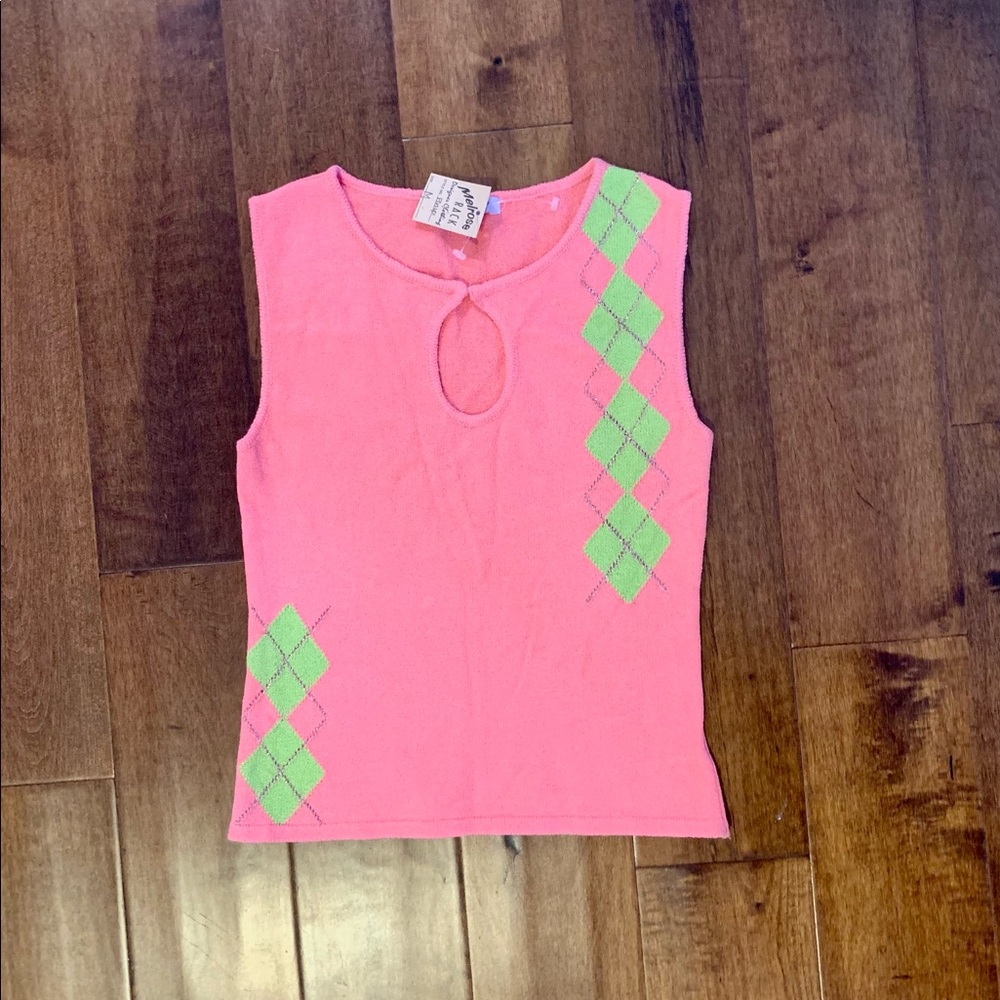 NWT Pin Up coral argyle sweater vest top medium